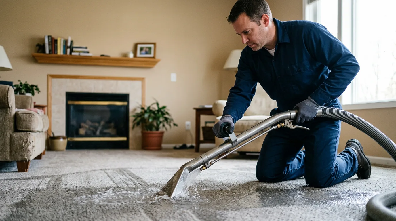 Water damage restoration technician working near Emma, MO